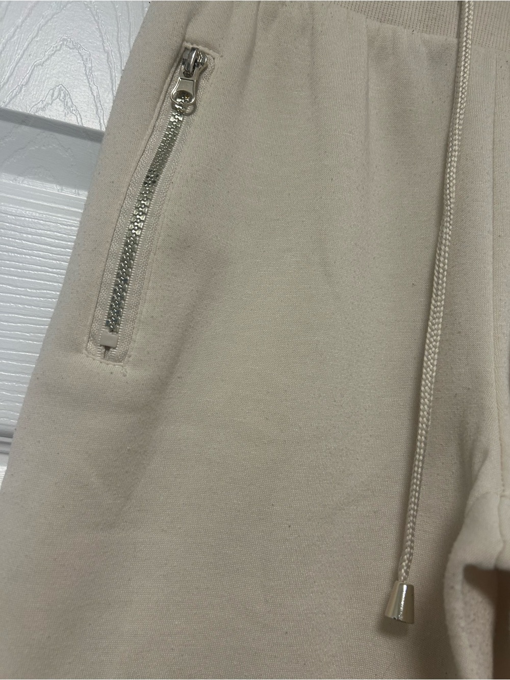Cream Drawstring Waist Joggers - Picture 4 of 9